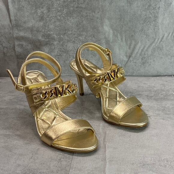 MICHAEL MICHAEL KORS Women's Pale Gold Blaine Ankle Strap Chain Dress Sandals - Picture 1 of 9